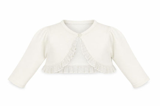 Front view of Jasper Conran girls’ white shrug 12-18 months