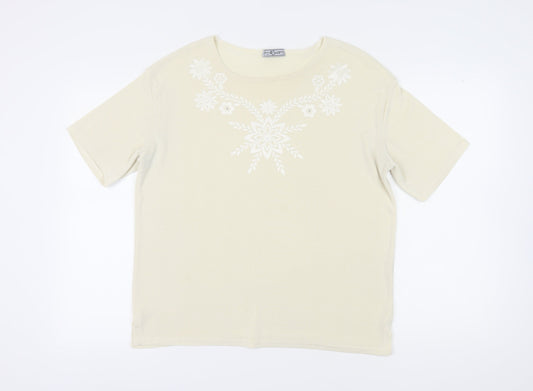 Must Women's Beige Floral Embroidered T-Shirt 2XL Casual