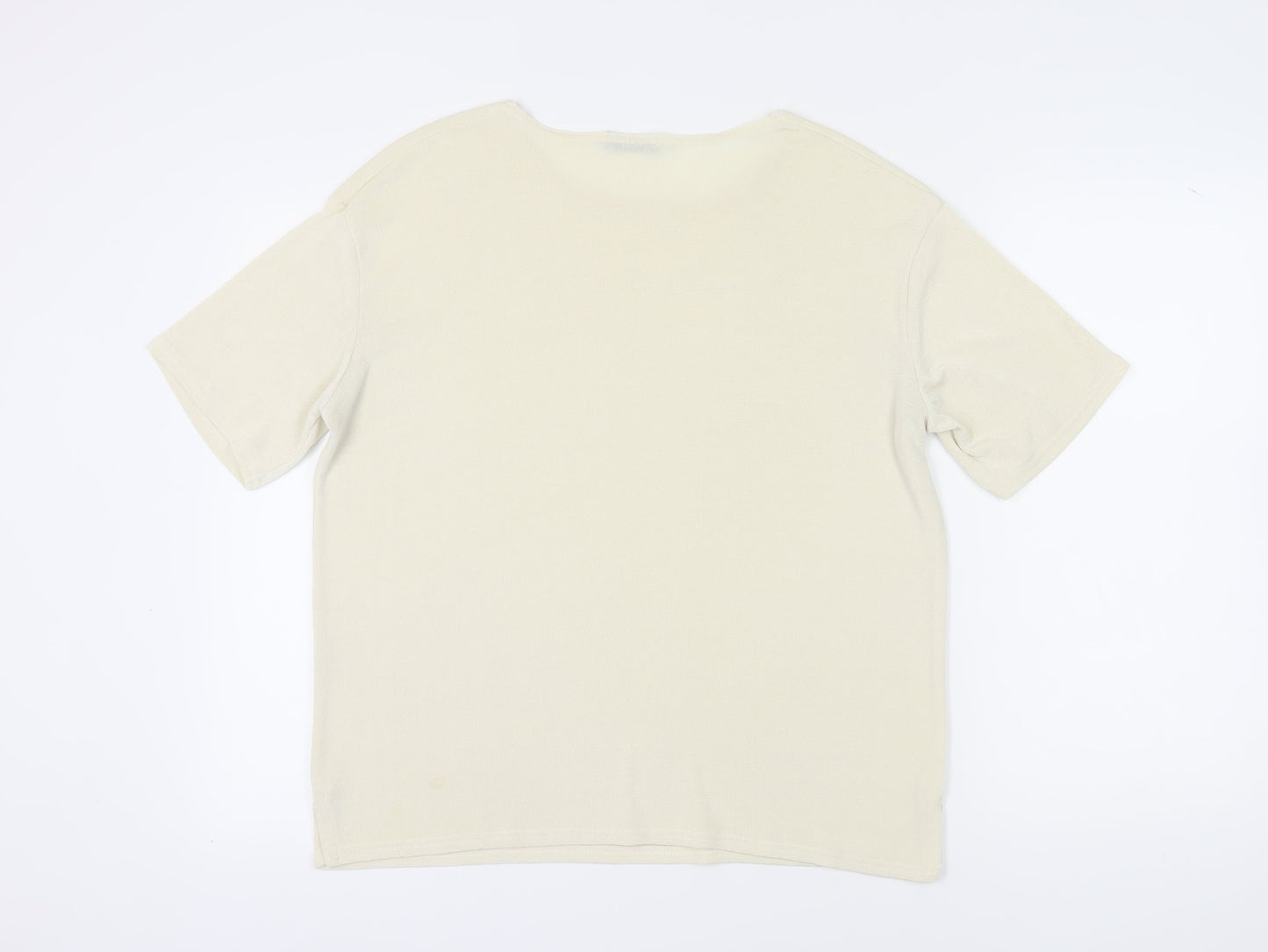 Must Women's Beige Floral Embroidered T-Shirt 2XL Casual