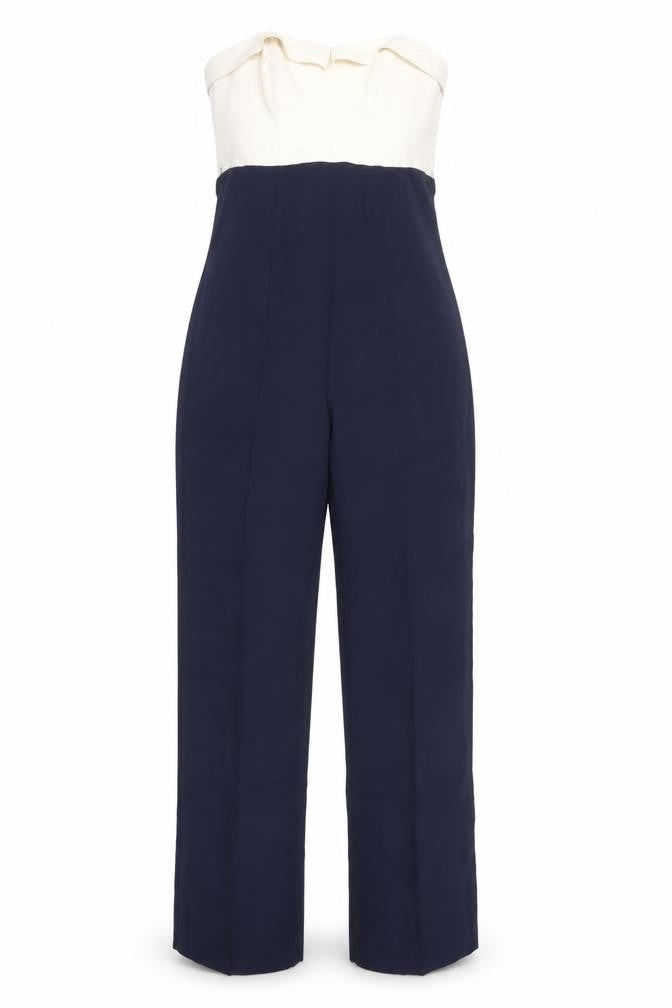Ted Baker Women’s Ivory & Blue Strapless Jumpsuit UK 6