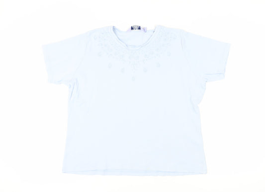 Honor Millburn Women's Blue Embroidered T-Shirt, Size 18-20