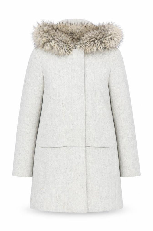 Front view of French Connection Women's Grey Hooded Overcoat, size 8
