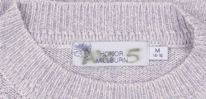 Close-up detail of Honor Millburn Women's Purple Cable-Knit Jumper M