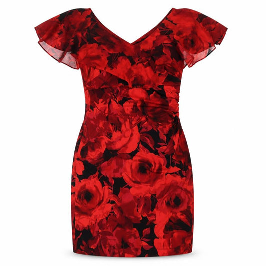 Connected Apparel Women's Red Floral Sheath Dress Size 10