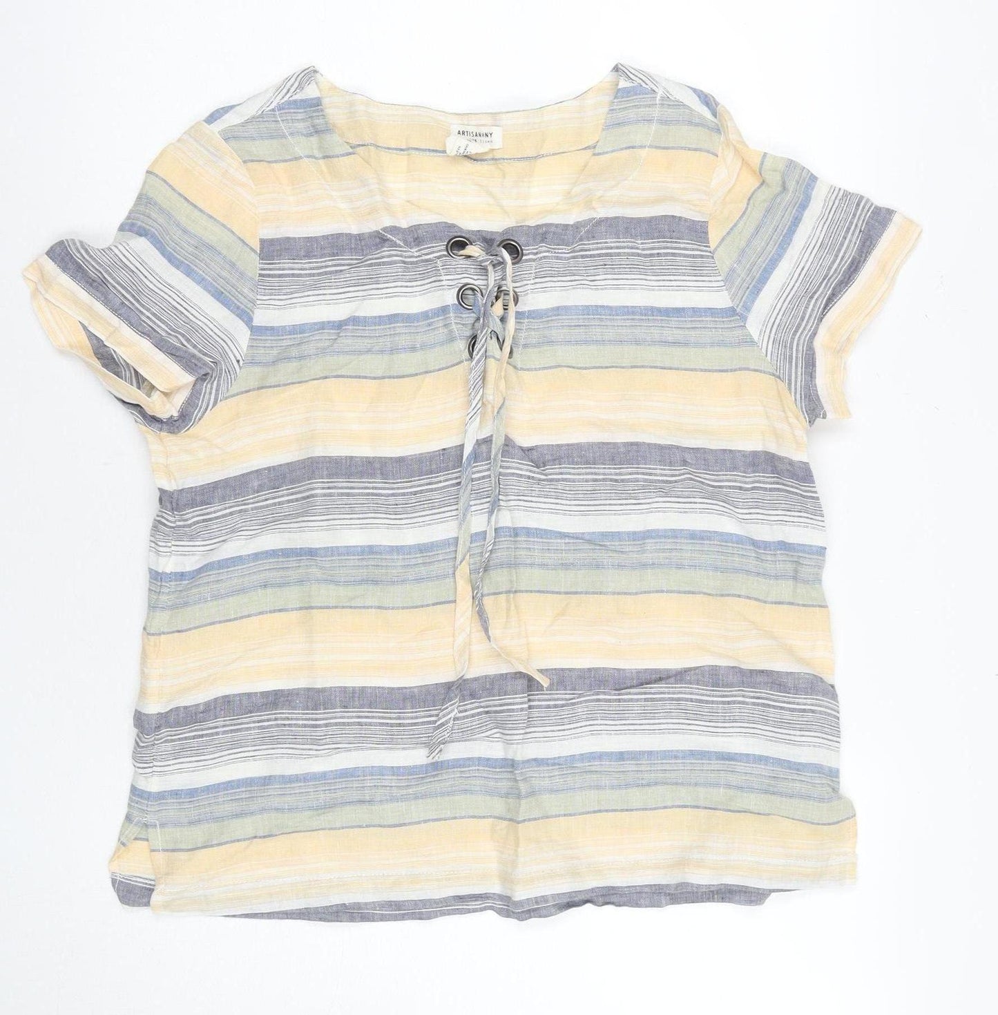 Artisan NY Women's Multicoloured Striped Linen Tunic Blouse M