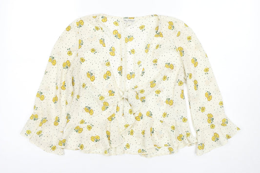 Rue Stiic Women's Ivory Floral Blouse UK 10 V-Neck