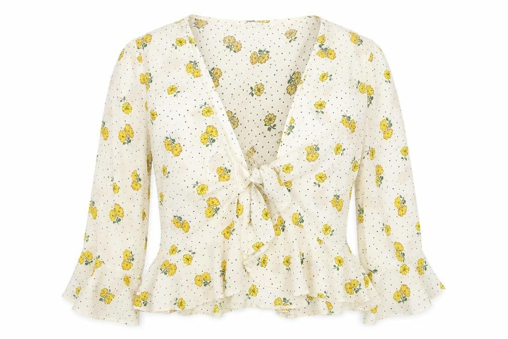 Rue Stiic Women's Ivory Floral Blouse UK 10 V-Neck