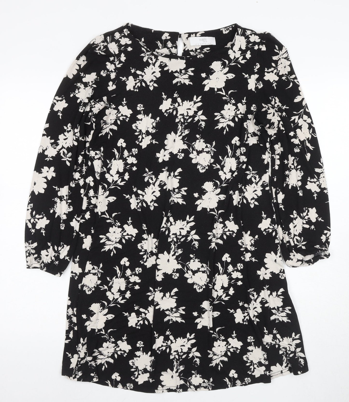 Wallis Petites Black Floral Shift Dress Size 14