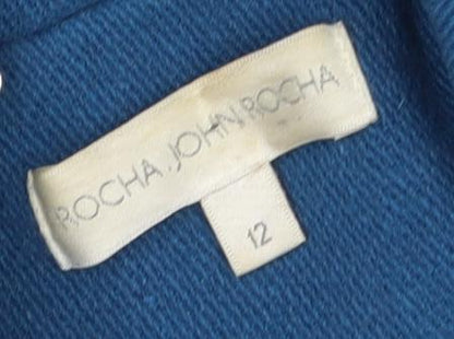 Close-up detail of John Rocha Women's Blue Wool Pea Coat, size 12