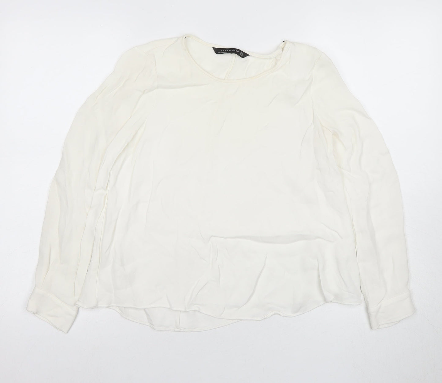 Zara Woman White Blouse, Women, S, Round Neck, Long Sleeve