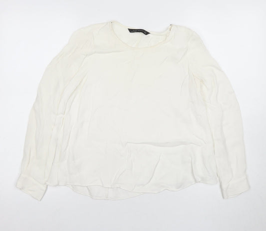 Zara Woman White Blouse, Women, S, Round Neck, Long Sleeve