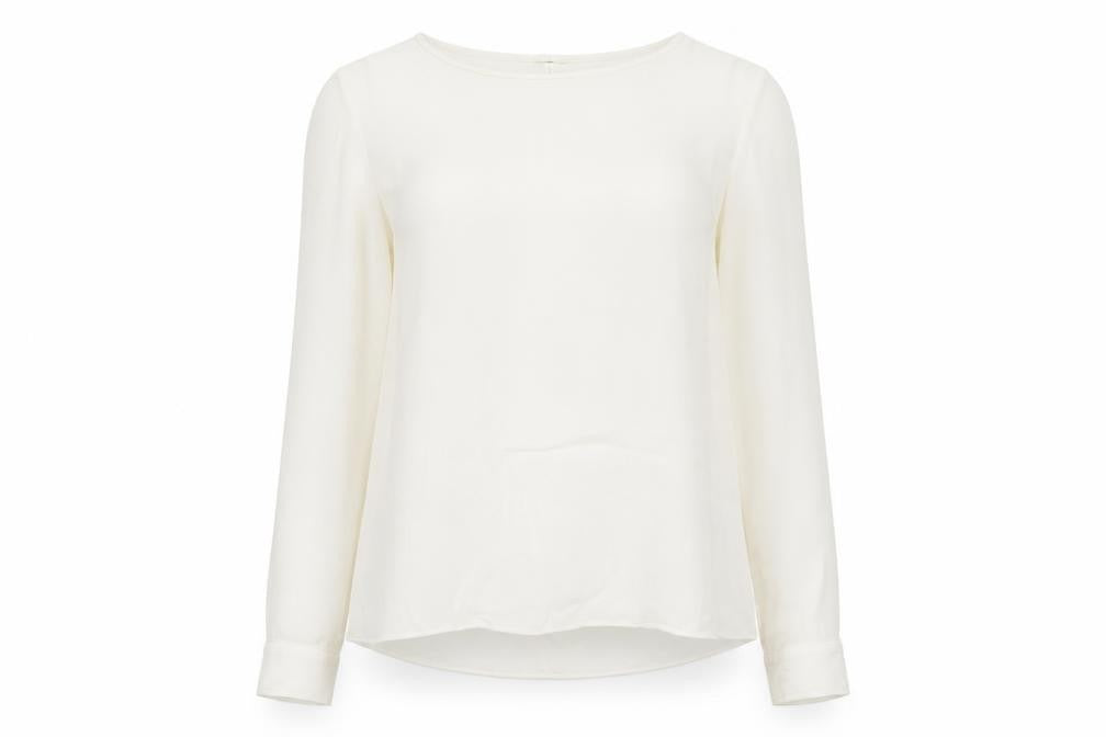 Zara Woman White Blouse, Women, S, Round Neck, Long Sleeve