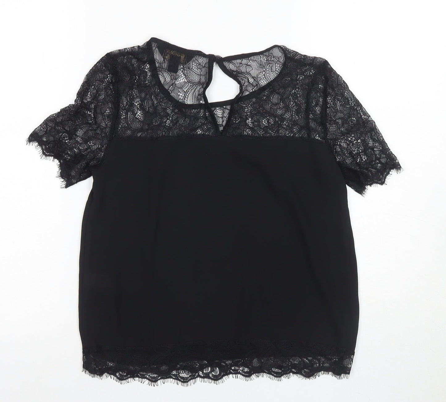 Lipsy Women's Black Lace Short Sleeve Blouse UK 8