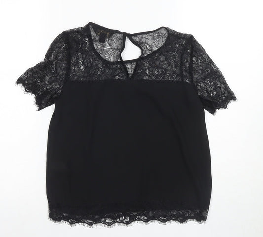Lipsy Women's Black Lace Short Sleeve Blouse UK 8