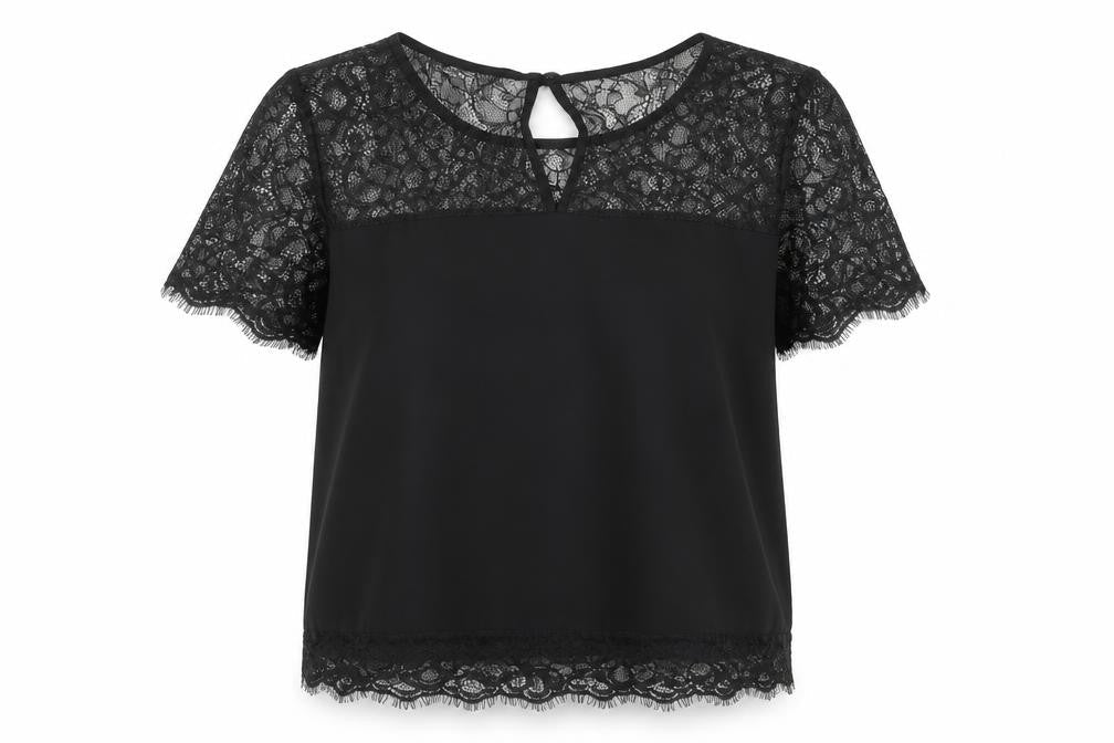 Lipsy Women's Black Lace Short Sleeve Blouse UK 8