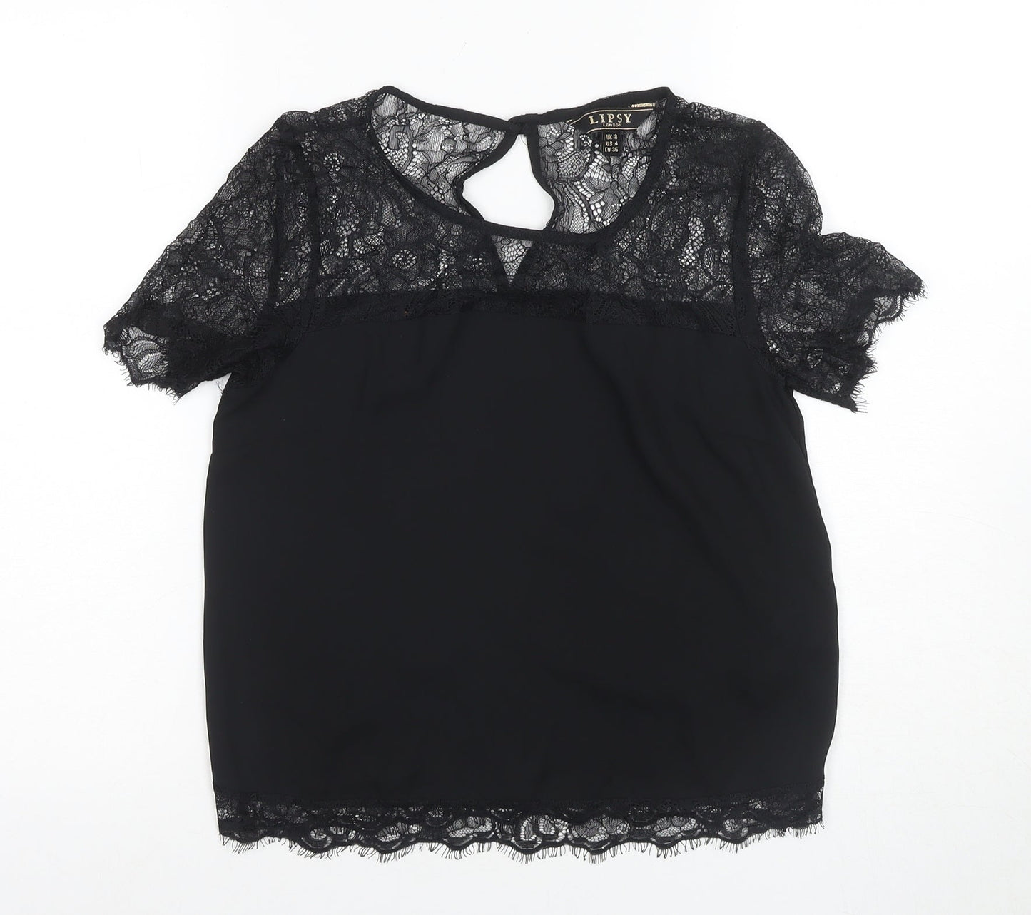 Lipsy Women's Black Lace Short Sleeve Blouse UK 8