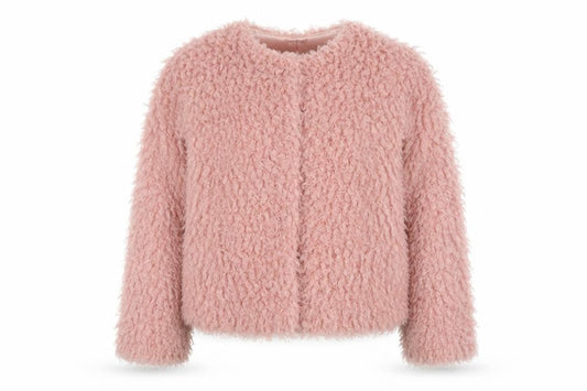 Girls Pink Fleece Jacket, Lined with Fur Trim, Size 11