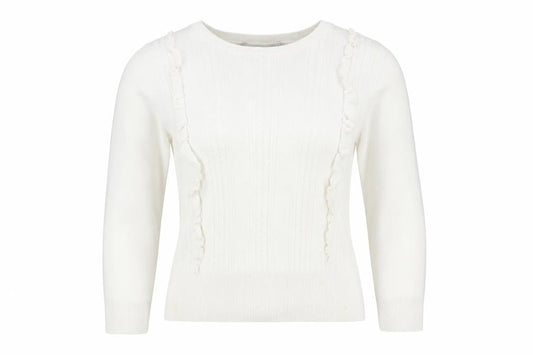 Oasis Women's White Pullover Jumper, Size M, Ruffle Accent