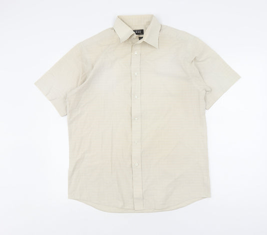 Thomas Nash Men's Beige Check Button-Up Shirt 15.5
