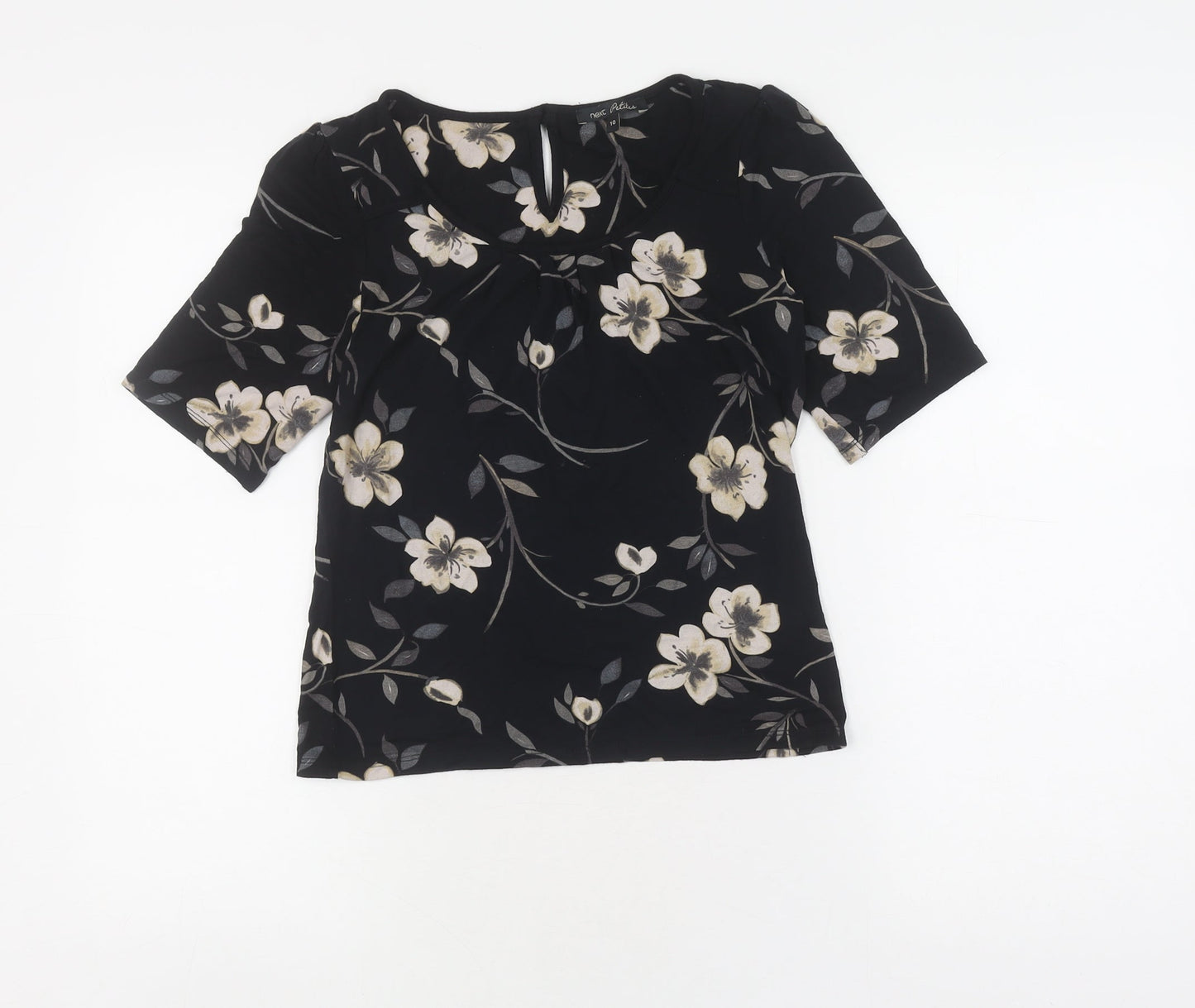 Next Women Petites Black Floral Short Sleeve Top