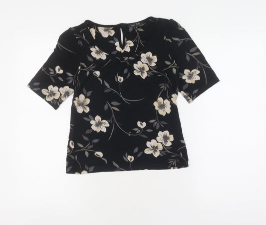 Next Women Petites Black Floral Short Sleeve Top