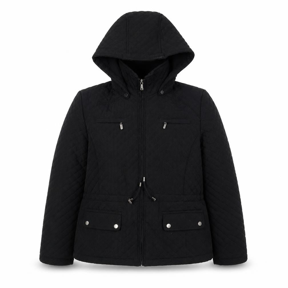 Portrait Women's Black Quilted Hooded Jacket, Size S