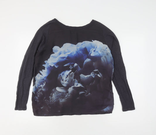 Zara Women's Black Floral L T-Shirt, Cotton Blend