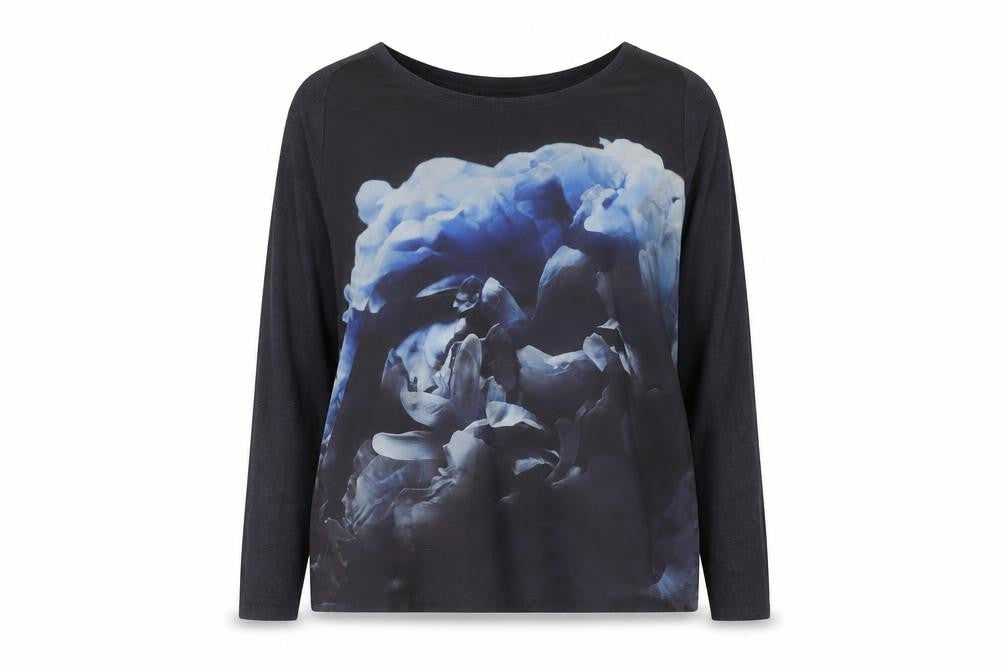 Zara Women's Black Floral L T-Shirt, Cotton Blend