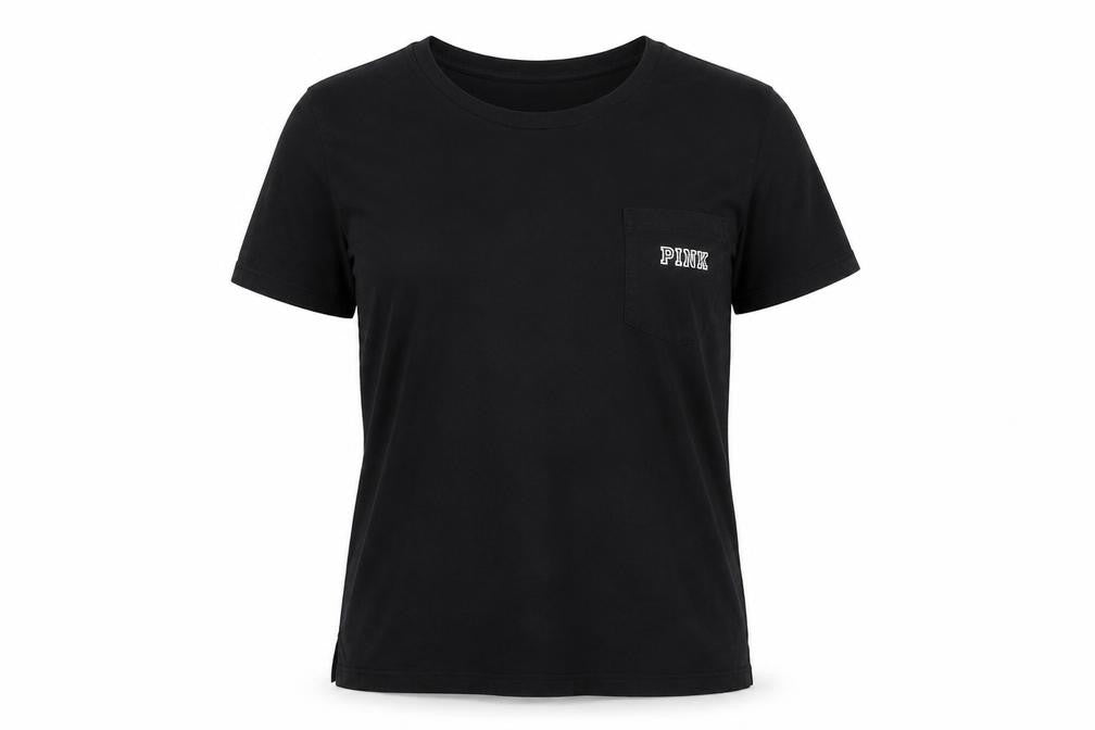 Pink Women's Black T-Shirt Size L Crew Neck