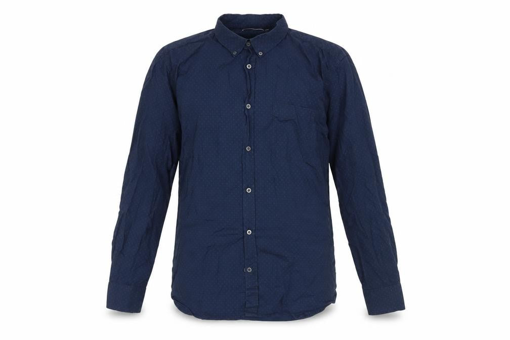 French Connection Men's Blue Collared Button-Up Shirt L