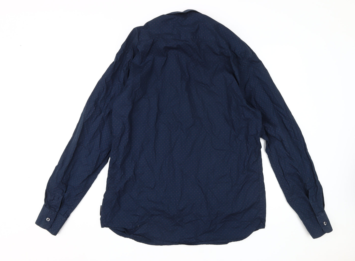 French Connection Men's Blue Collared Button-Up Shirt L