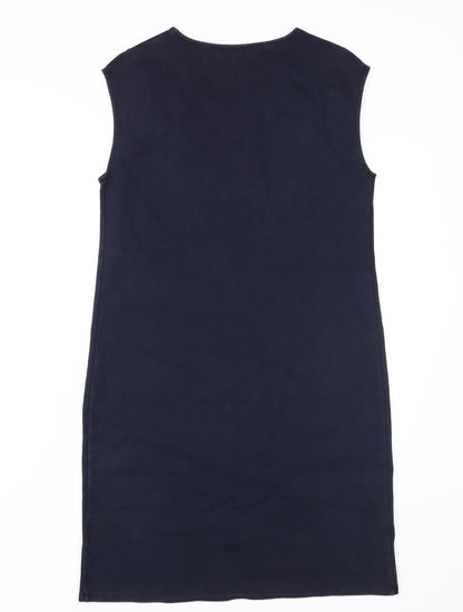 Back view of Jaeger Women's Blue Sheath Dress S Sleeveless Stretch