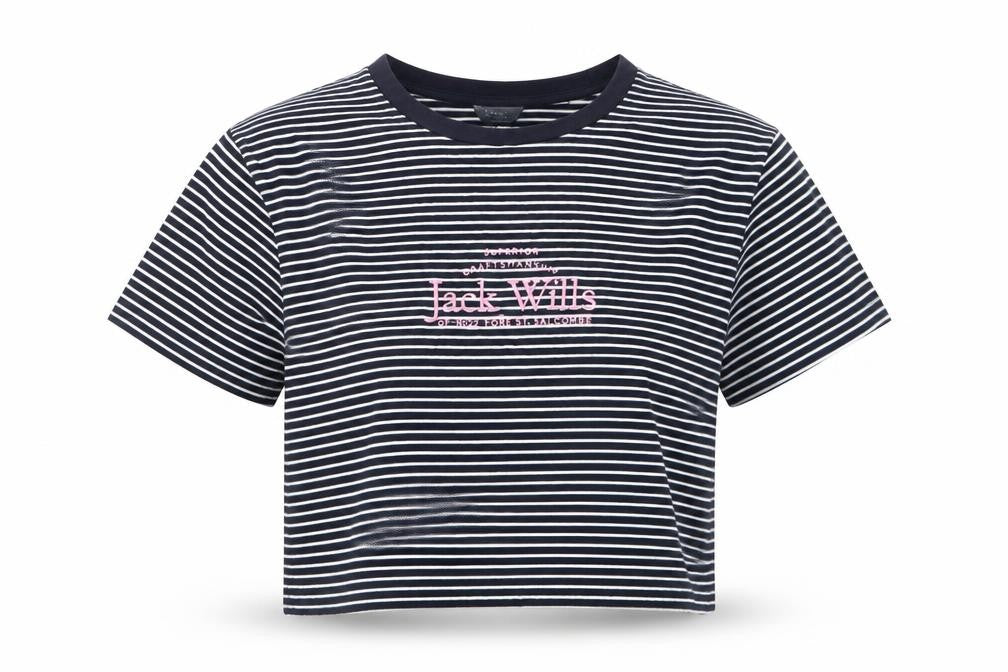 Jack Wills Women's Black Striped T-Shirt, Size 10