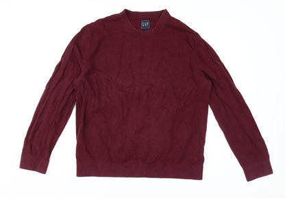 Gap Men's Red Pullover Jumper, L, Crew Neck Cotton Knit