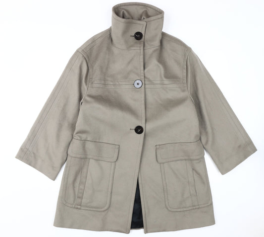 Zara Women's Beige Wool Overcoat, Size 8, Classic Style