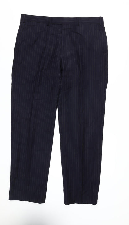 Marks & Spencer Blue Striped Men's Wool Trousers, 36