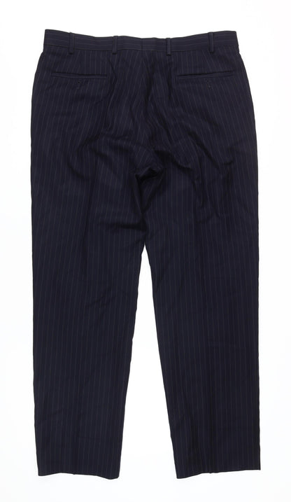 Marks & Spencer Blue Striped Men's Wool Trousers, 36