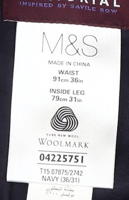 Marks & Spencer Blue Striped Men's Wool Trousers, 36