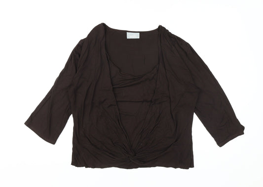 Wallis Women's Brown V-Neck Blouse Size 16