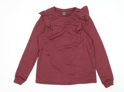 Additional front view of ICHI Women's Red Ruffle Jersey Blouse -, size S