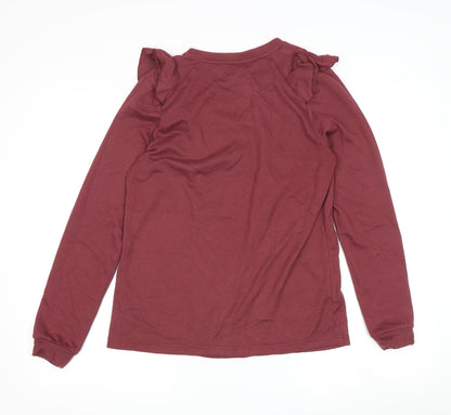 Back view of ICHI Women's Red Ruffle Jersey Blouse -, size S