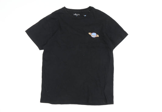Brave Soul Boys Black Space T-Shirt Small Basic Embroidered