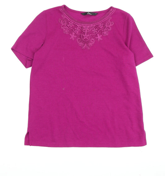 BM Casual Women's Purple Embroidered T-Shirt - Size S