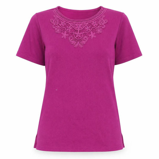 Bonmarché Women's Purple Embroidered T-Shirt - Size S