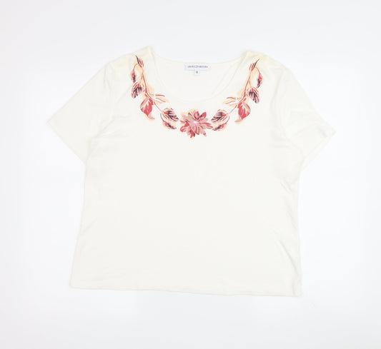 Grauzas Women's Ivory Floral T-Shirt, Size 16, Scoop Neck