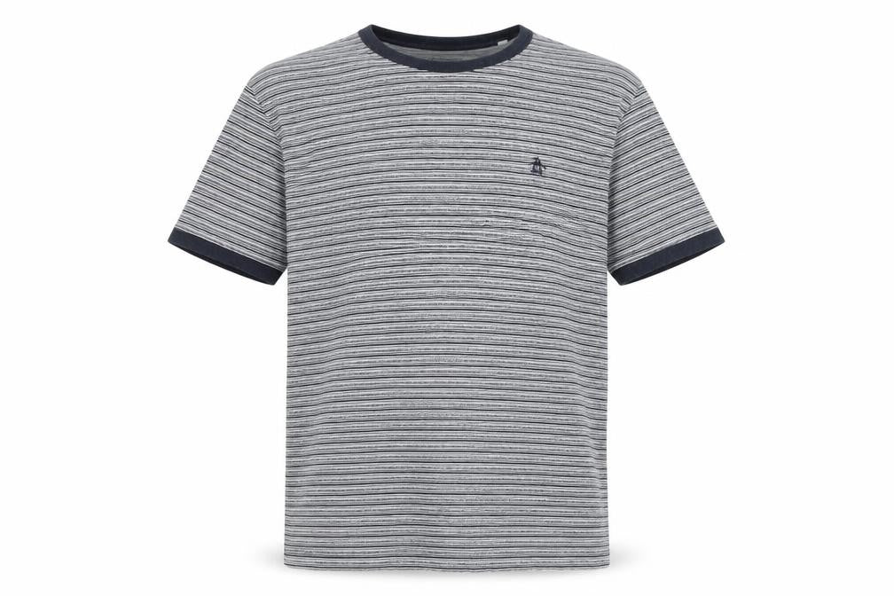 Original Penguin Men's Grey Striped T-Shirt, Size S, Cotton Crew