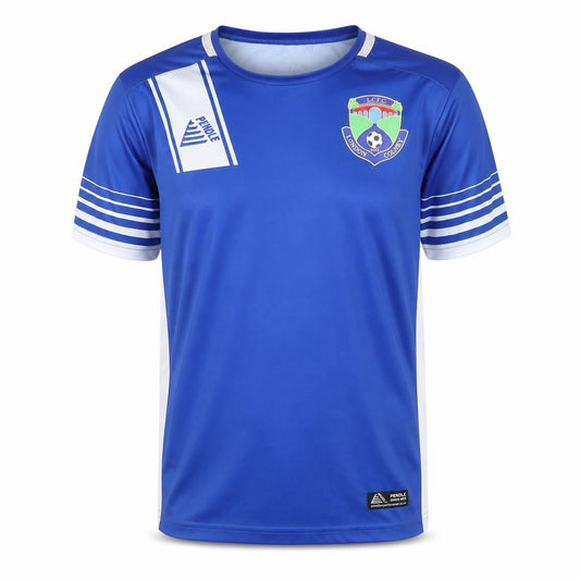 Front view of Pendle boys’ blue football jersey t-shirt, size S