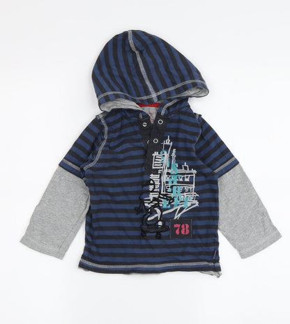 Additional front view of Pumpkin Patch boys’ blue striped henley jumper 24 months