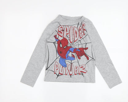 Front view of boys’ grey spider-man long sleeve t-shirt, size 5-6, years