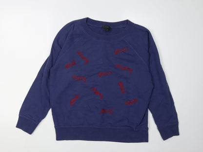 Additional front view of J.Crew Women's Blue Embroidered Pullover Sweatshirt M
